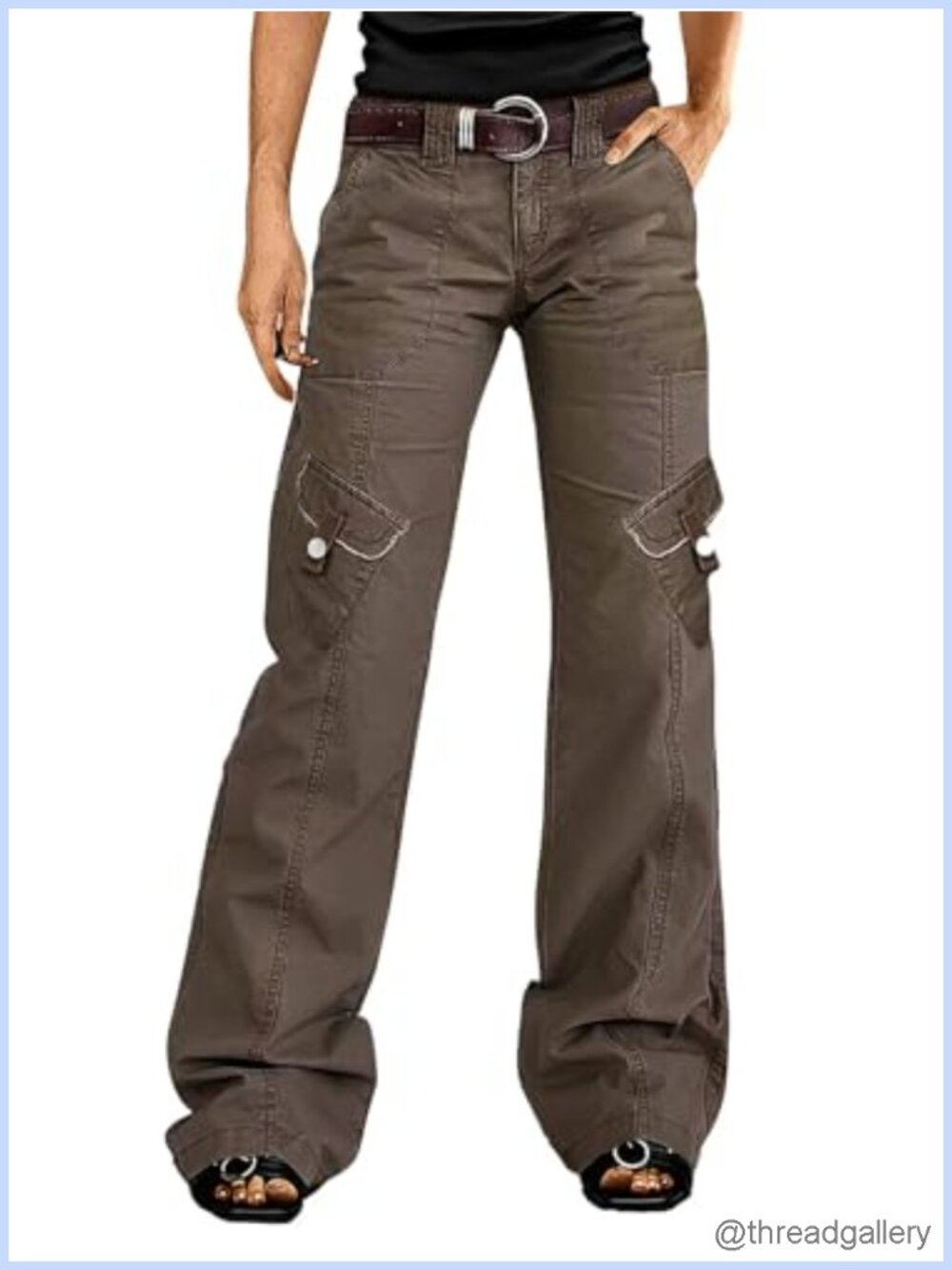 Mid Waist Straight Leg Cargo Pants Cotton Spandex Flap Pockets